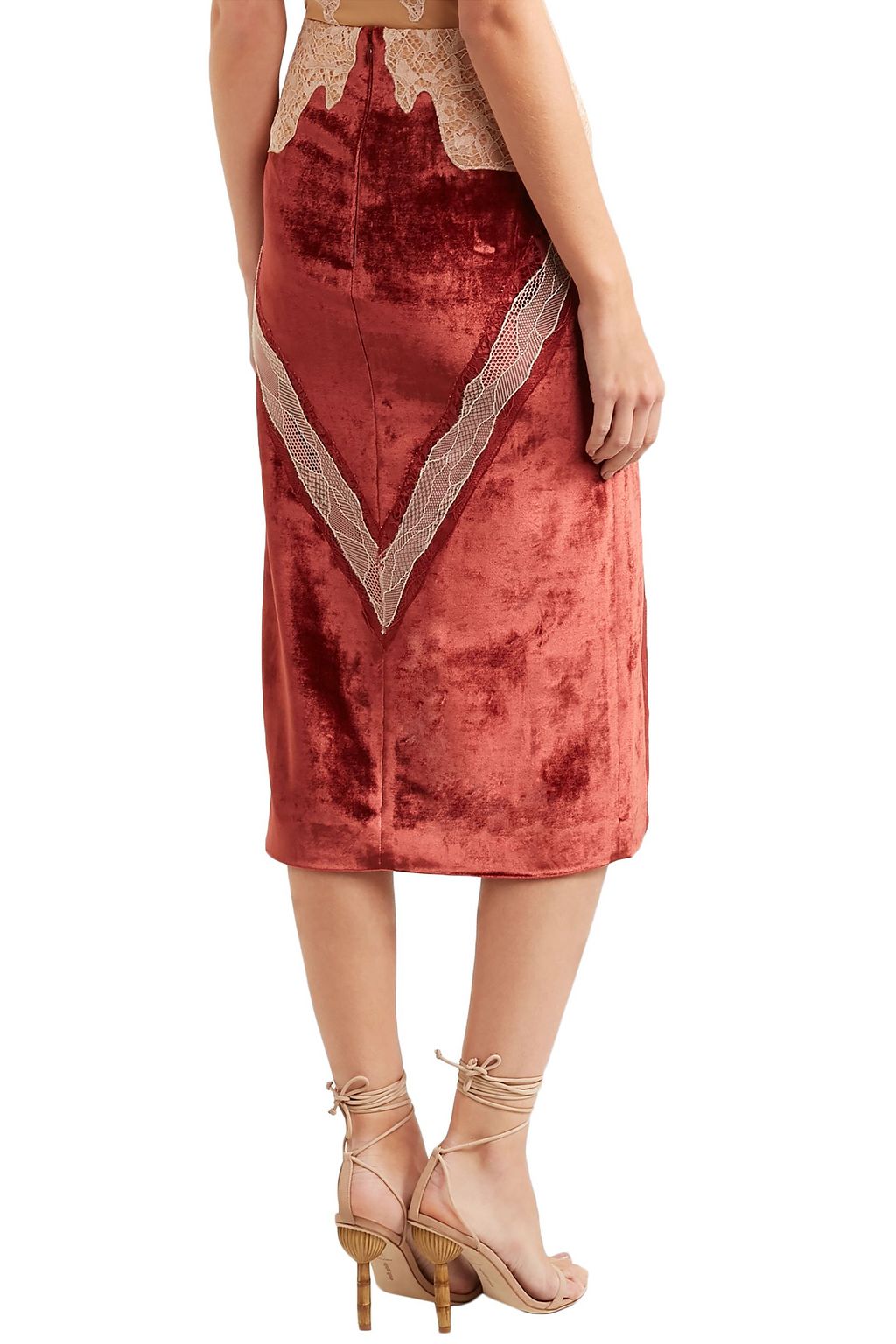 SIMKHAI Lace-paneled velvet midi skirt