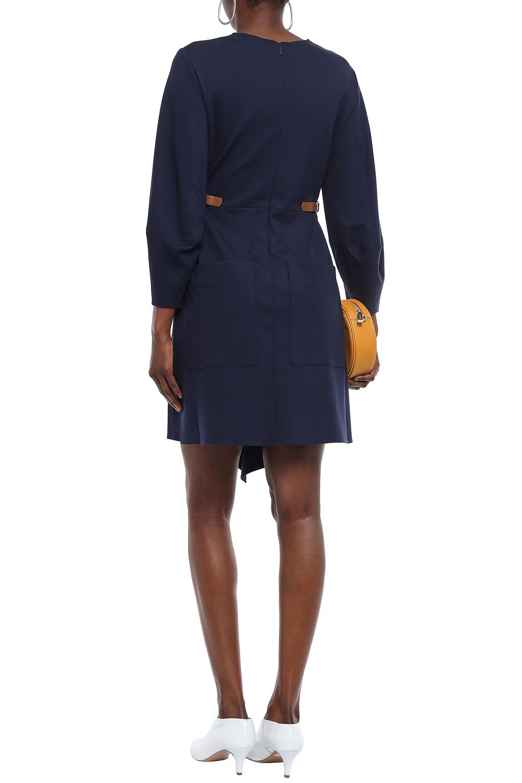 TIBI Faux leather-trimmed jersey mini dress