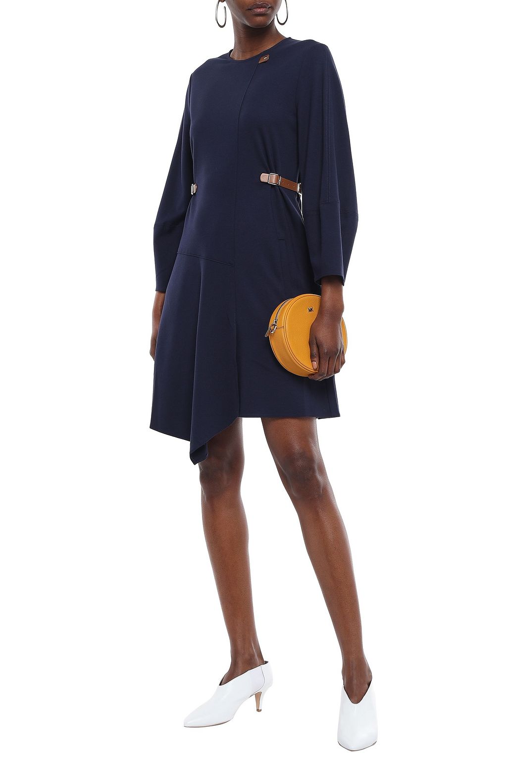 TIBI Faux leather-trimmed jersey mini dress