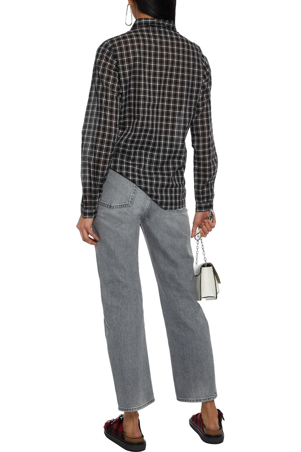 NILI LOTAN Rosie ruffle-trimmed checked cotton-voile shirt