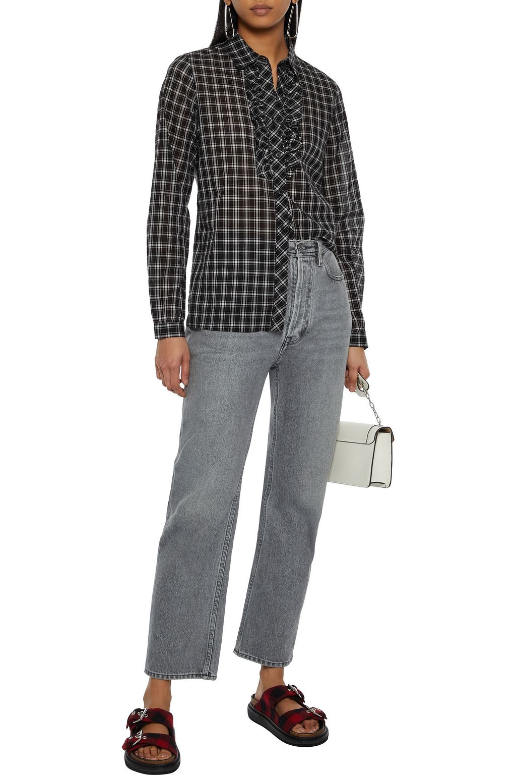 NILI LOTAN Rosie ruffle-trimmed checked cotton-voile shirt