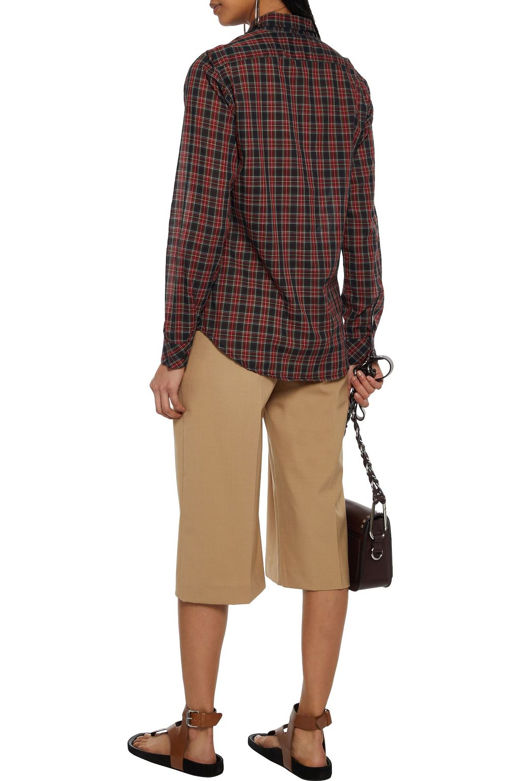 NILI LOTAN Rori ruffle-trimmed checked cotton-voile shirt