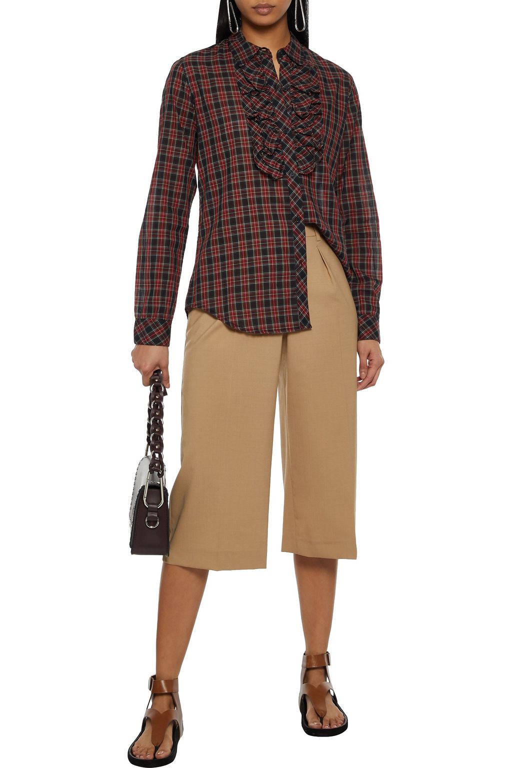 NILI LOTAN Rori ruffle-trimmed checked cotton-voile shirt