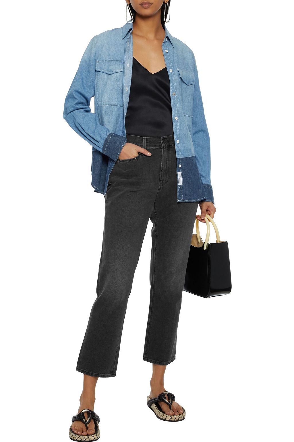 FRAME Faded high-rise straight-leg jeans