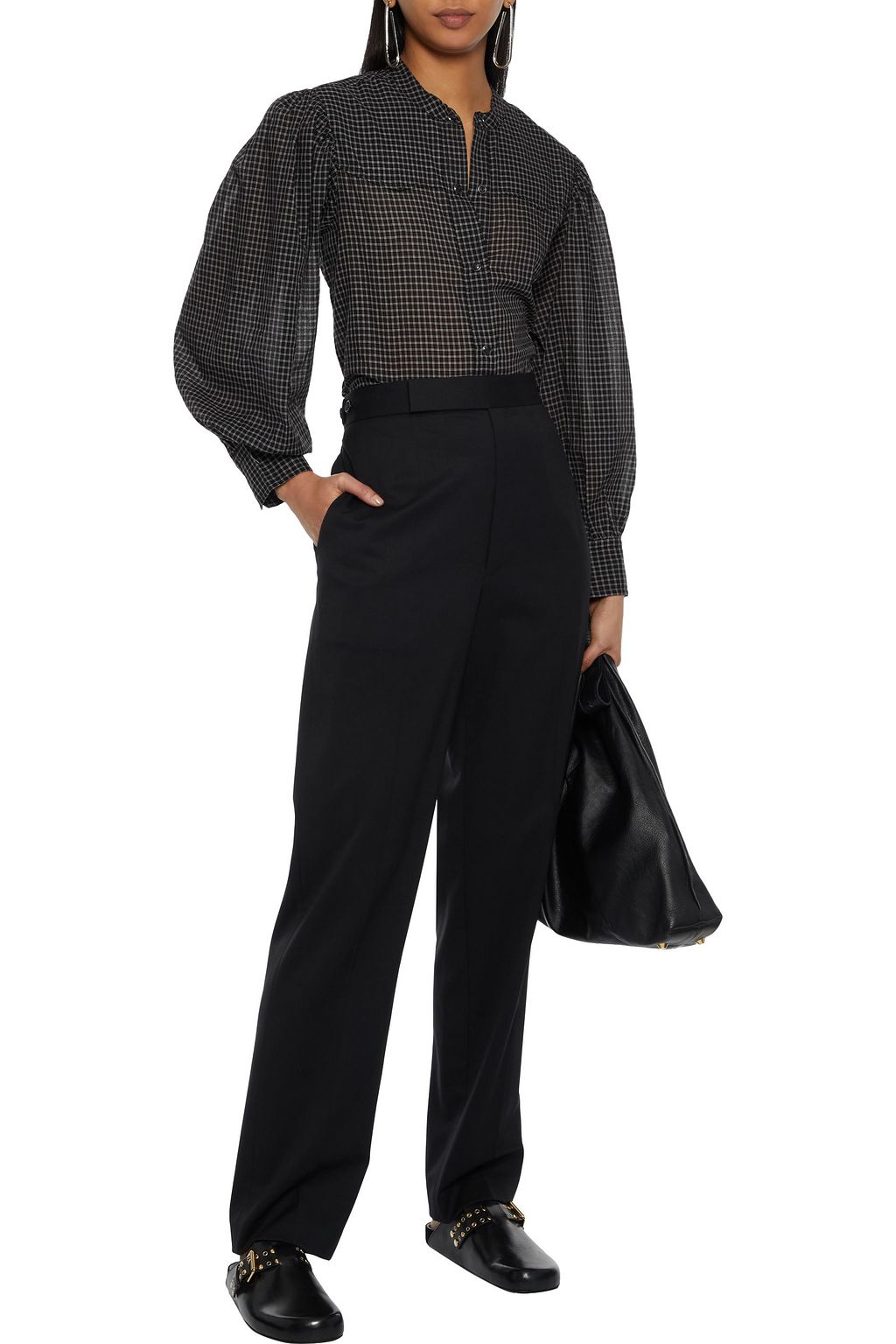 NILI LOTAN Maisie gathered checked cotton shirt