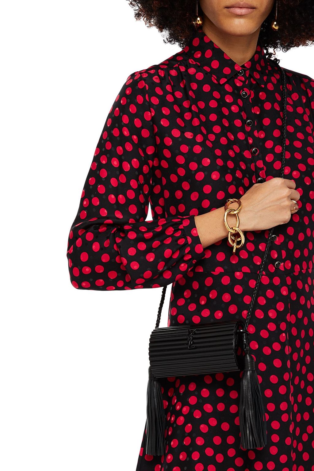 SAINT LAURENT Tasseled ribbed Perspex shoulder bag