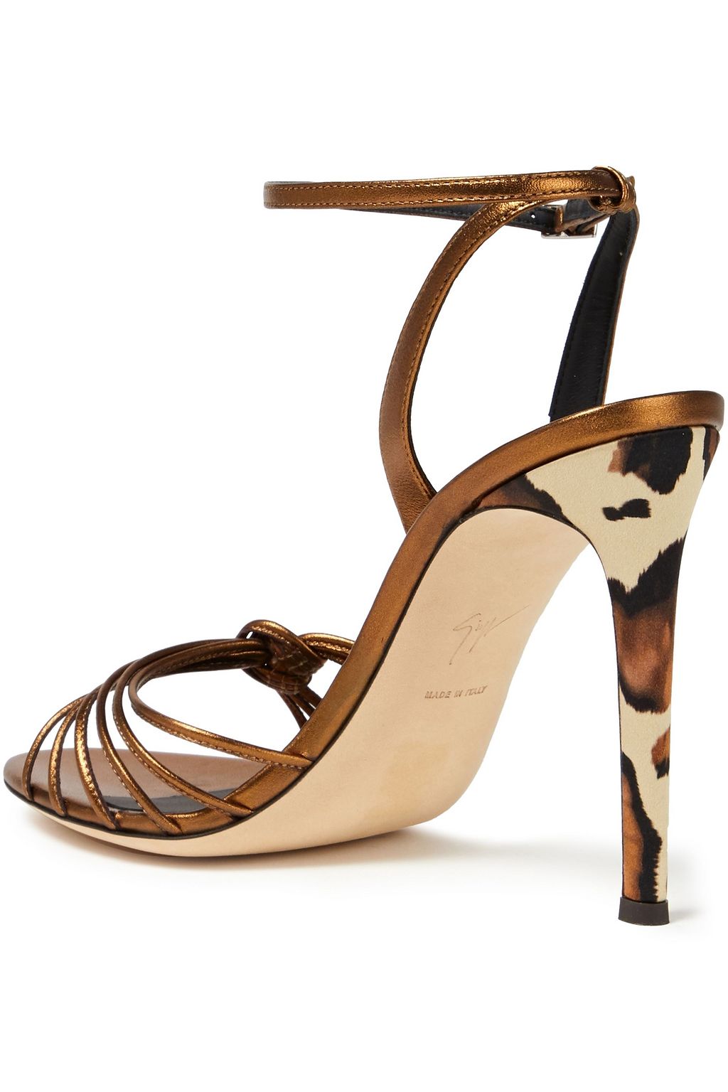 GIUSEPPE ZANOTTI Ylenia knotted leopard-print and metallic leather sandals