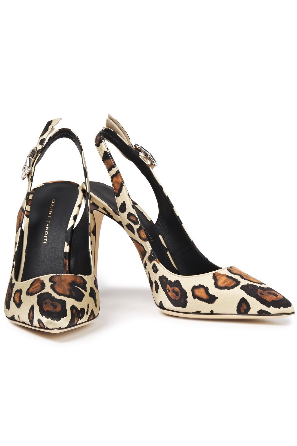 GIUSEPPE ZANOTTI Samia embellished leopard-print satin slingback pumps