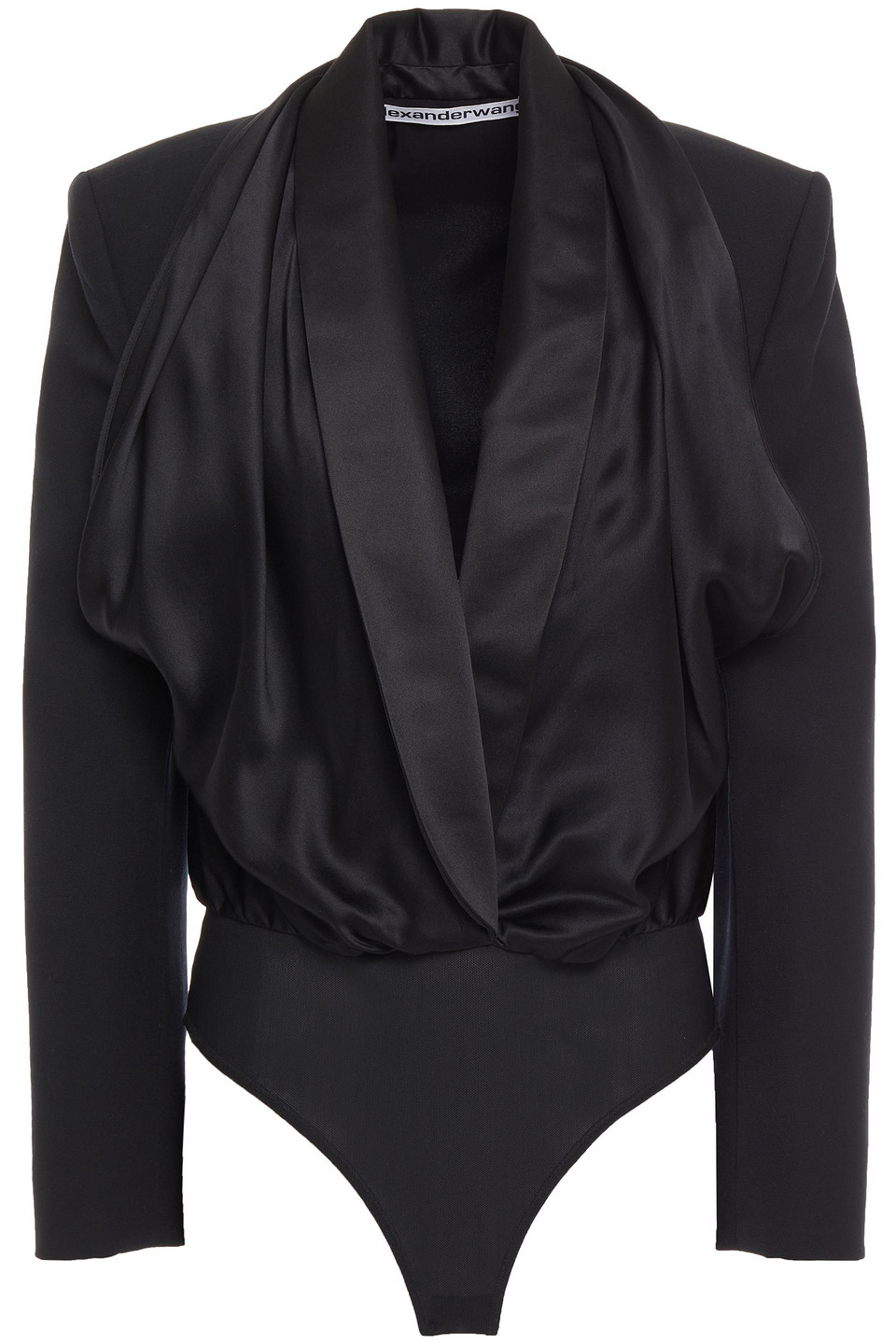 Alexander Wang Draped Layered Silk-satin And Wool-twill Bodysuit In Black