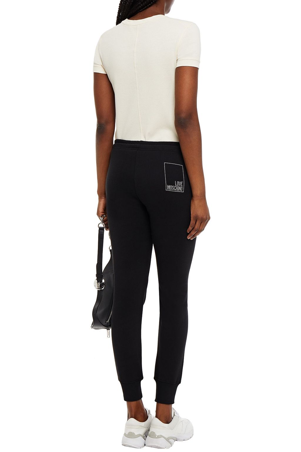 LOVE MOSCHINO Studded French cotton-terry track pants