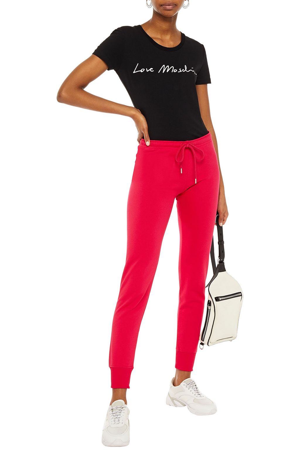 LOVE MOSCHINO Studded French cotton-terry track pants