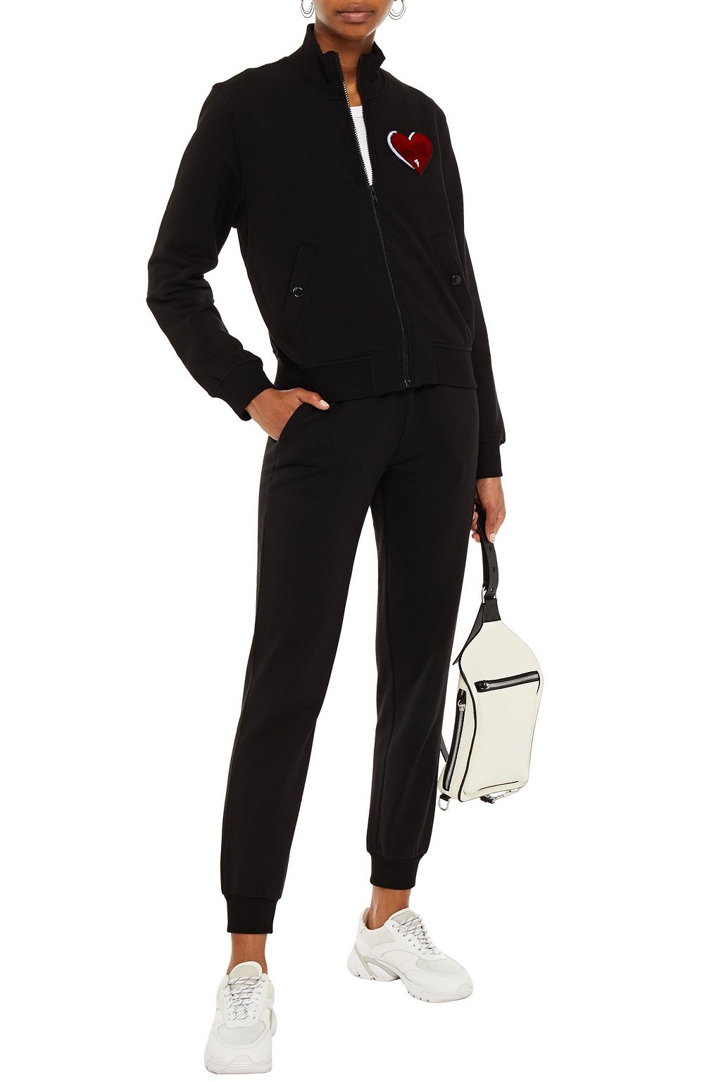 LOVE MOSCHINO Appliquéd cotton-blend fleece track jacket