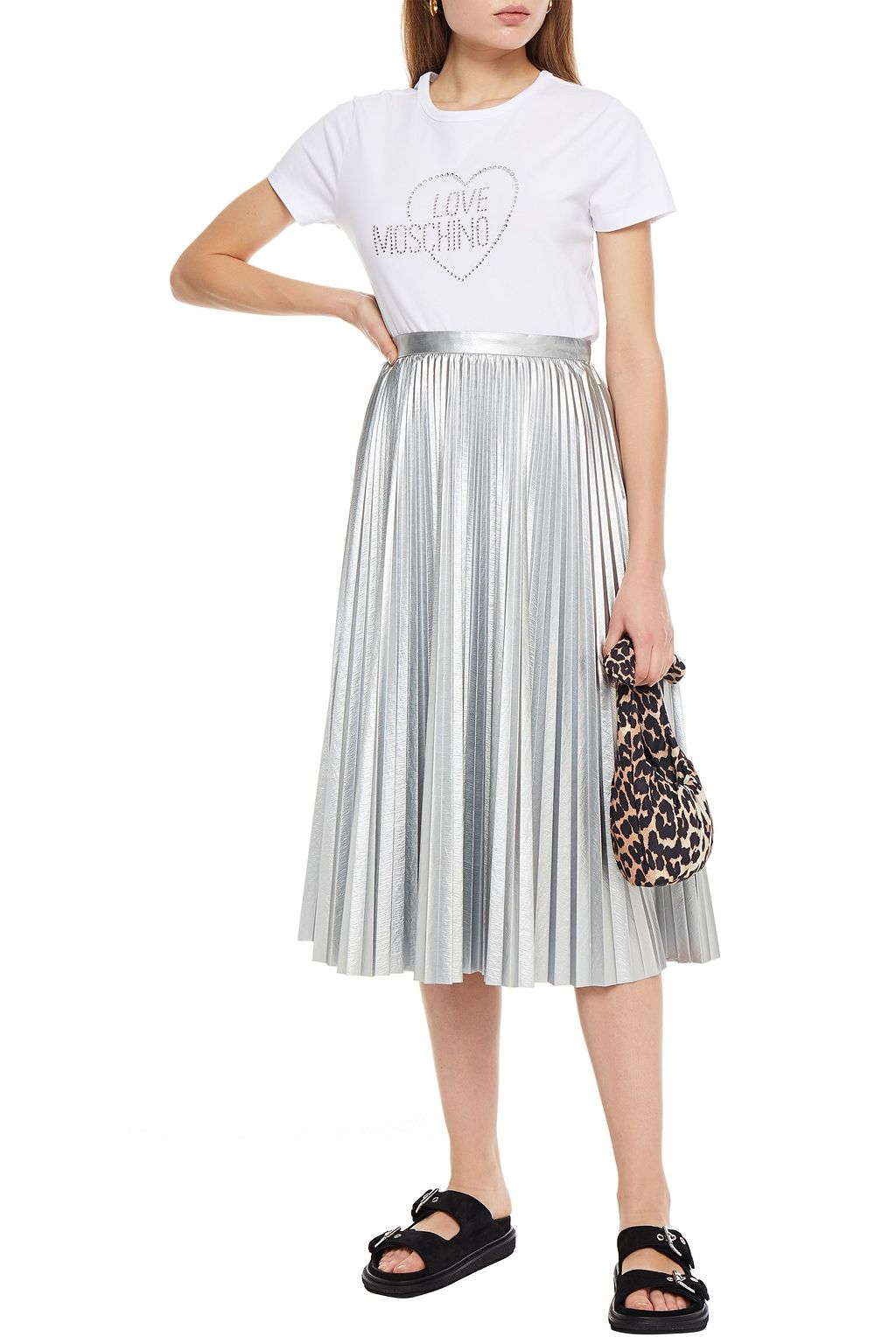 LOVE MOSCHINO Crystal-embellished stretch-cotton jersey T-shirt