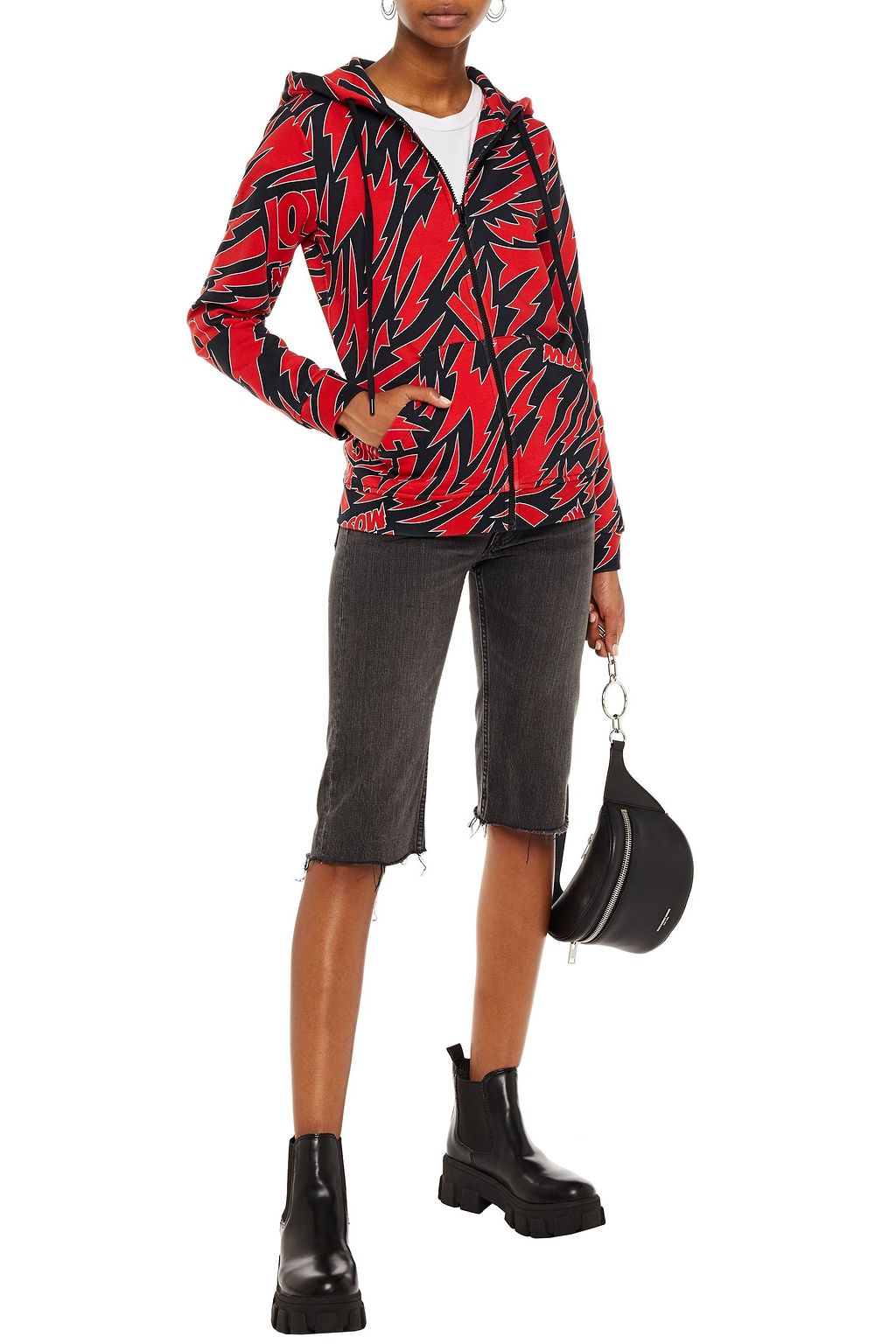 LOVE MOSCHINO Printed French cotton-terry hoodie