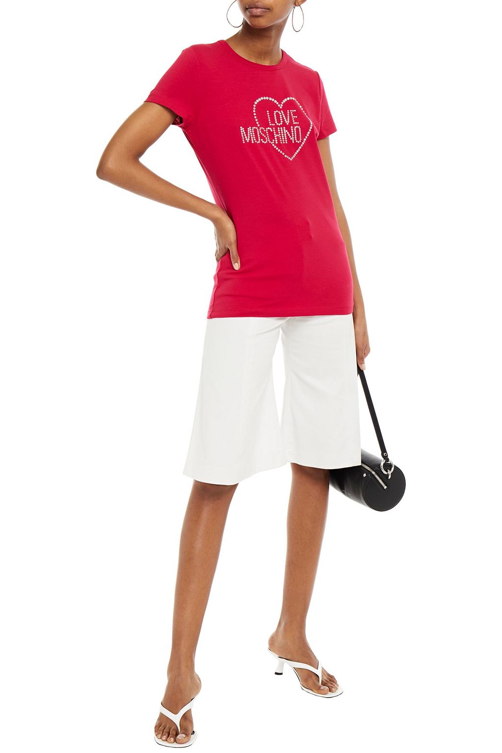 LOVE MOSCHINO Crystal-embellished stretch-cotton jersey T-shirt