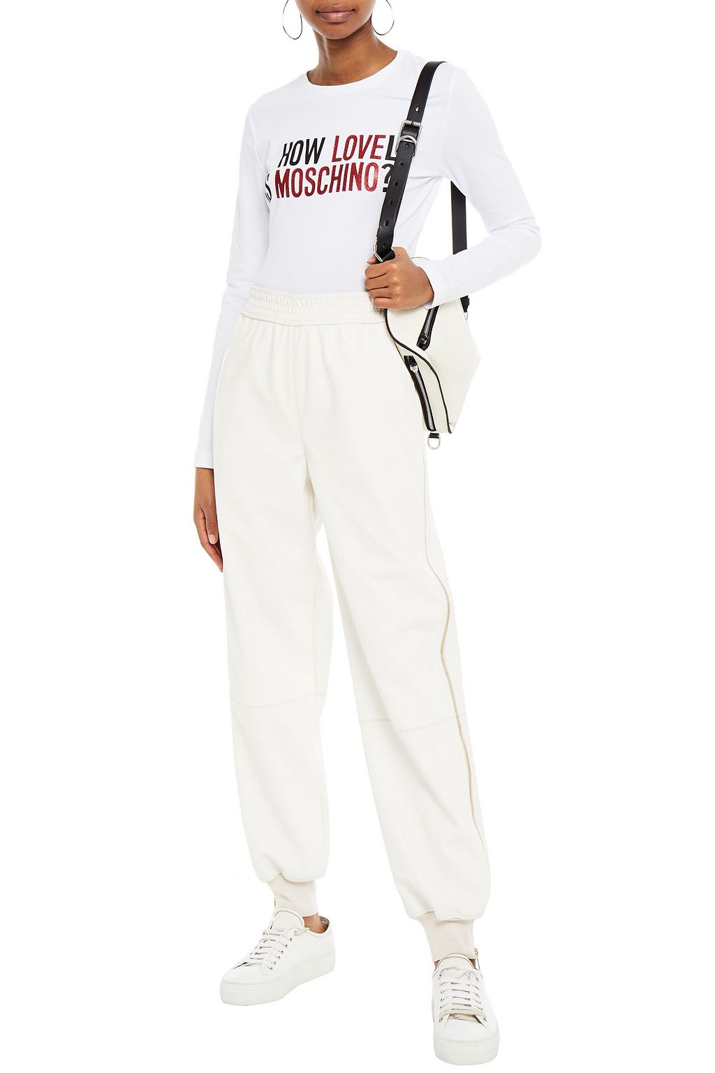 LOVE MOSCHINO Glittered printed stretch-cotton jersey top
