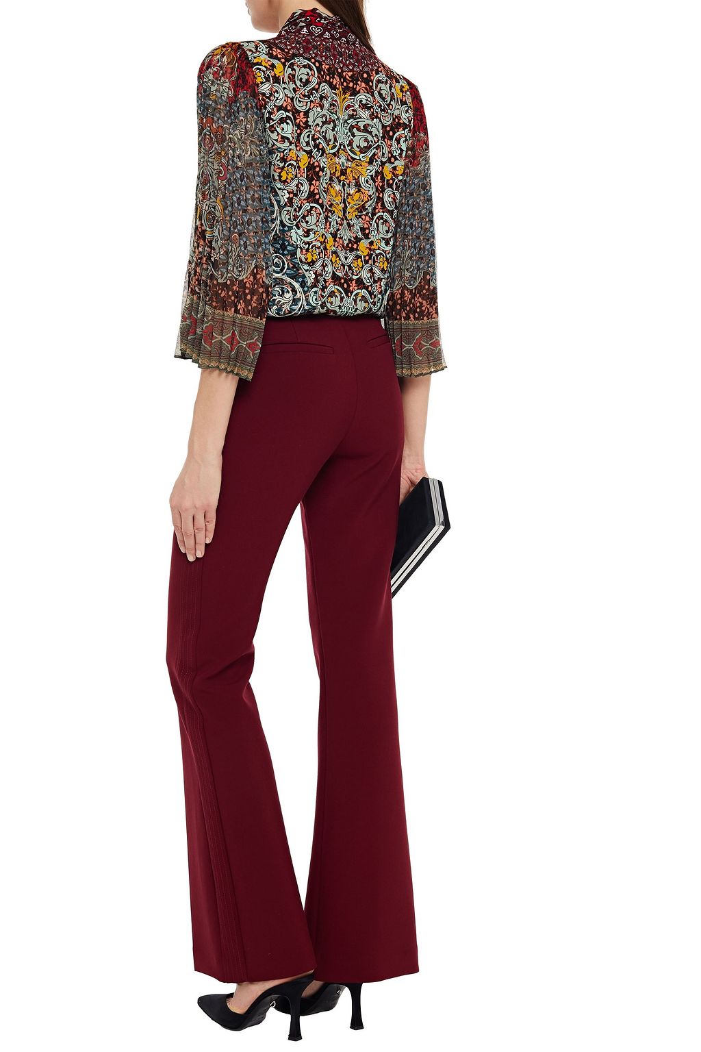 ALICE + OLIVIA Pussy-bow paneled printed georgette and crepe de chine blouse