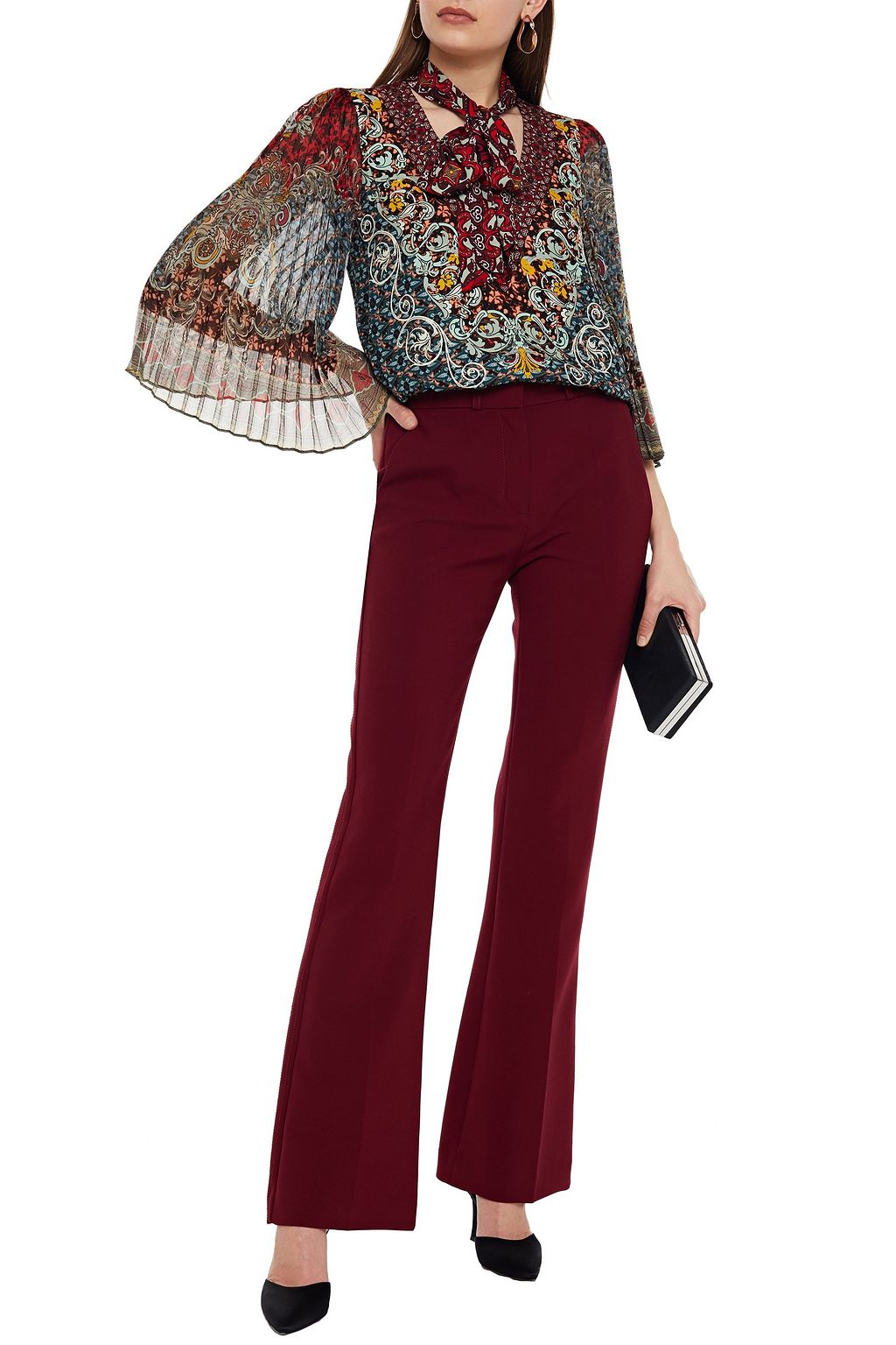 ALICE + OLIVIA Pussy-bow paneled printed georgette and crepe de chine blouse