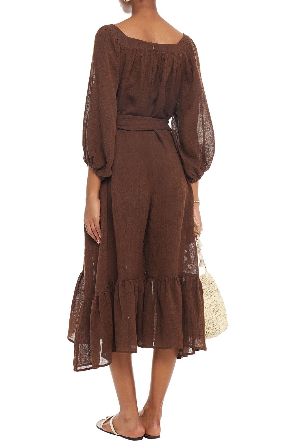 LISA MARIE FERNANDEZ Laure cropped belted linen-blend gauze jumpsuit