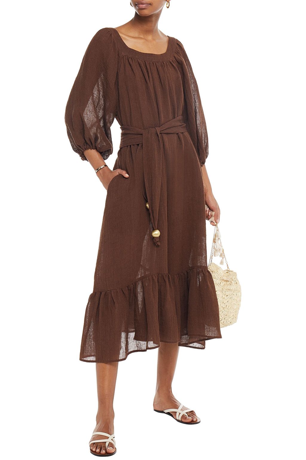 LISA MARIE FERNANDEZ Laure cropped belted linen-blend gauze jumpsuit