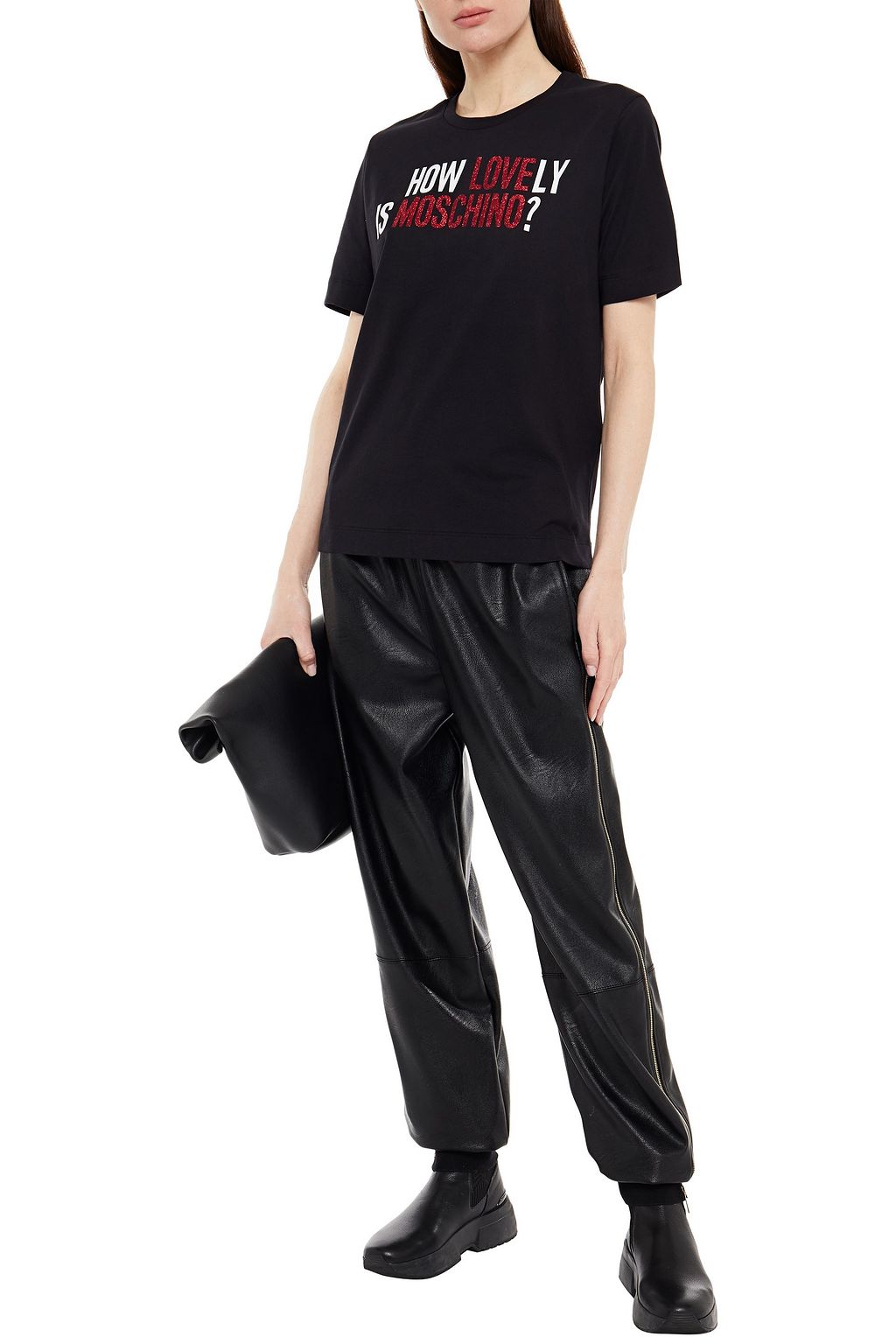 LOVE MOSCHINO Glittered printed cotton-jersey T-shirt