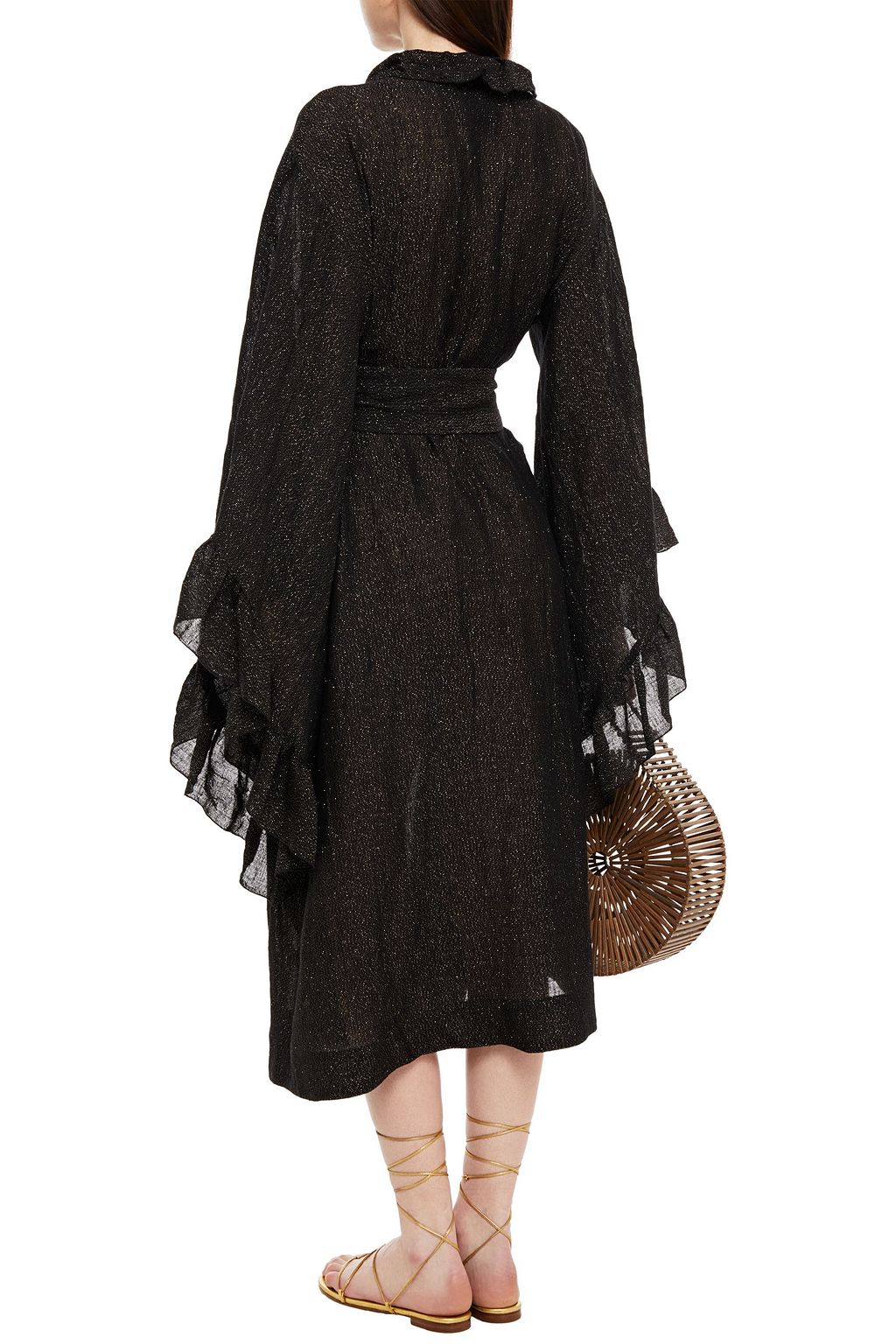 LISA MARIE FERNANDEZ Anita ruffled metallic linen-blend gauze robe