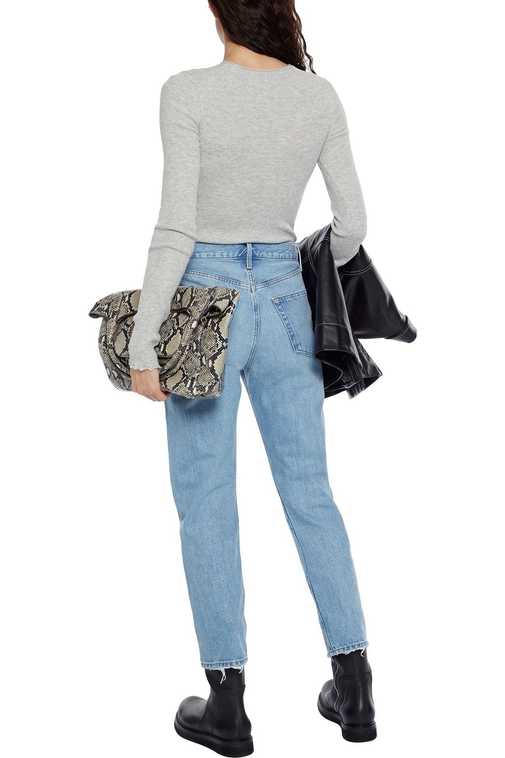 FRAME Le Original cropped distressed high-rise straight-leg jeans