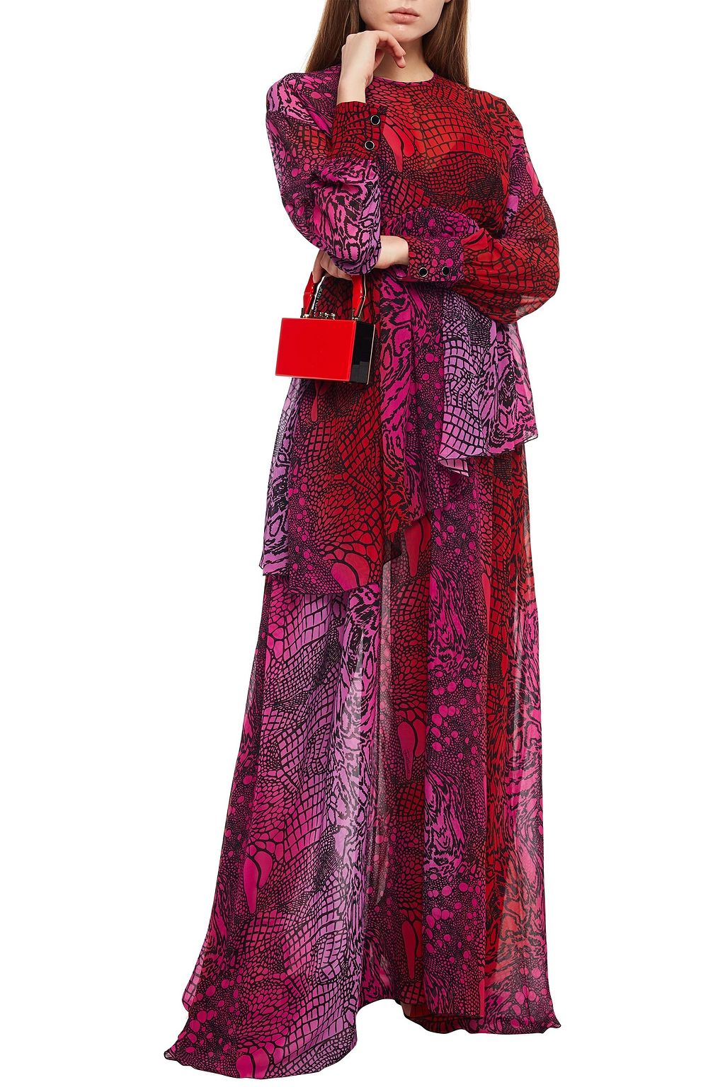 JUST CAVALLI Layered printed crepe maxi dress