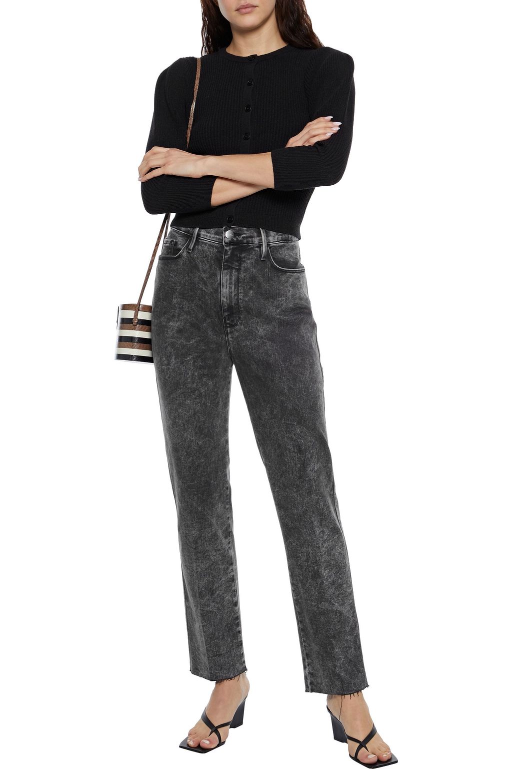 FRAME Cropped ribbed-knit cardigan