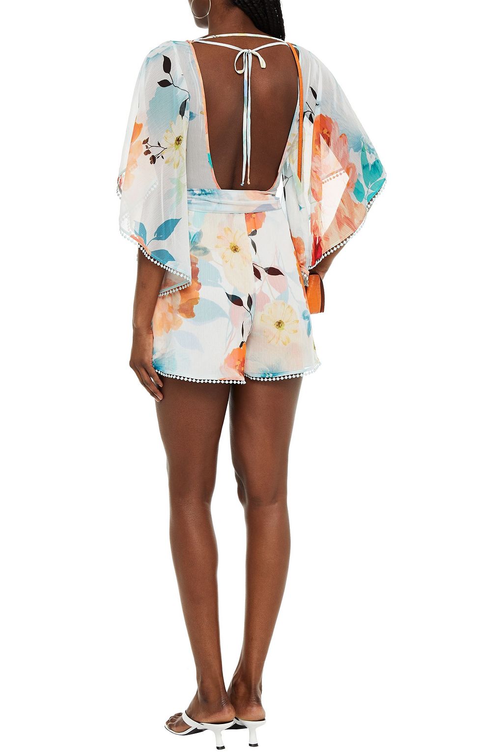 CHARO RUIZ IBIZA Belted ruffled printed georgette playsuit