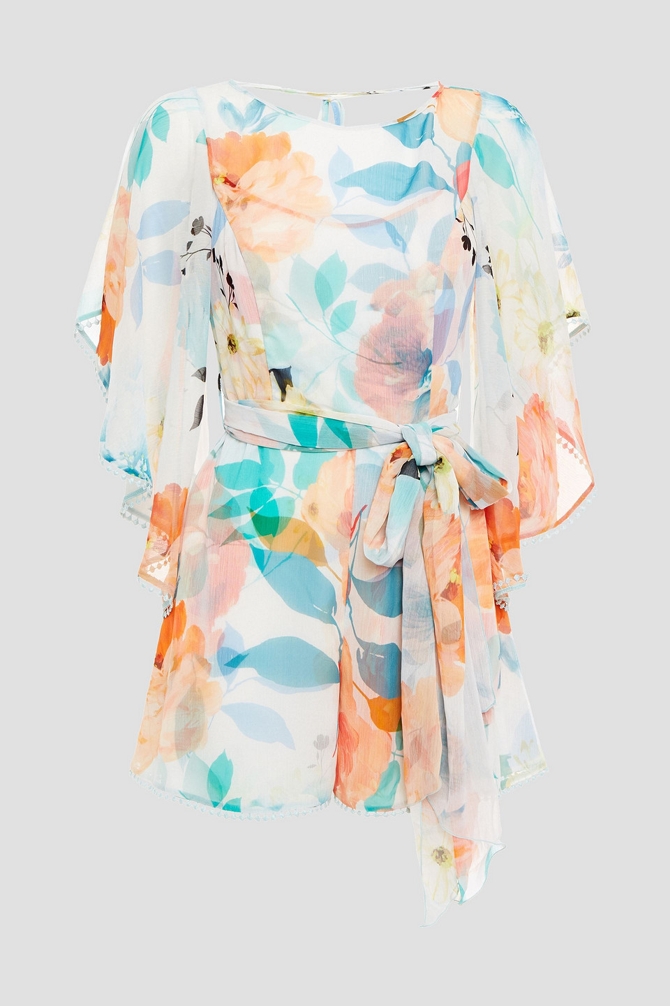 Charo Ruiz Ibiza Woman Belted Ruffled Printed Georgette Playsuit White Size M
