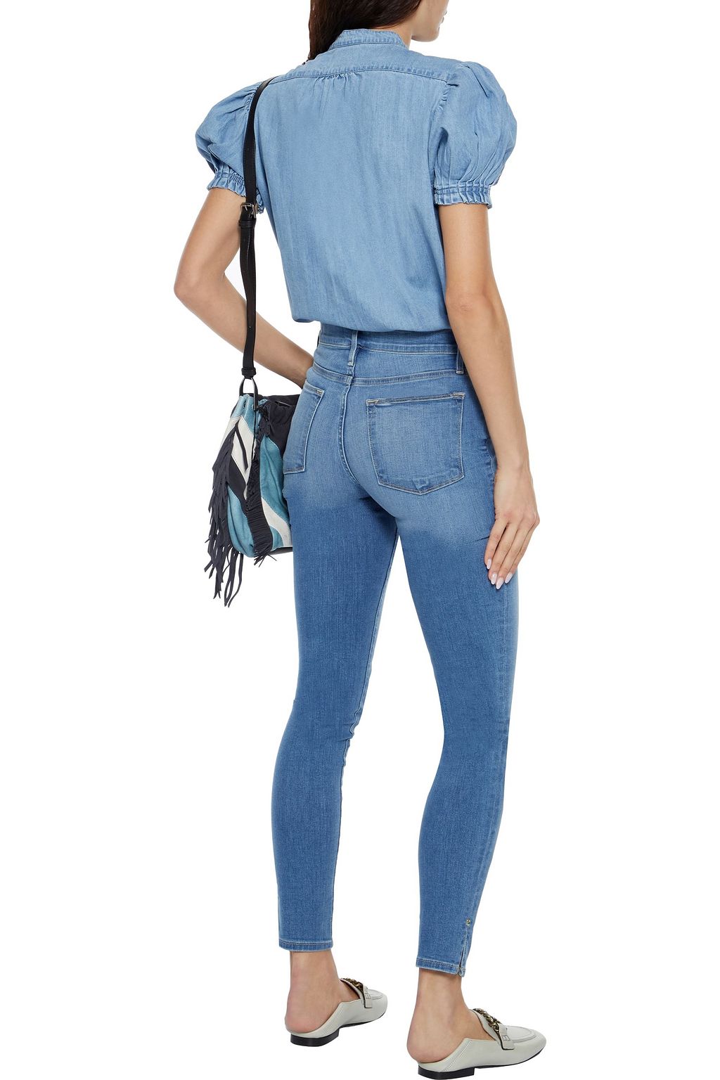 FRAME Gathered denim blouse
