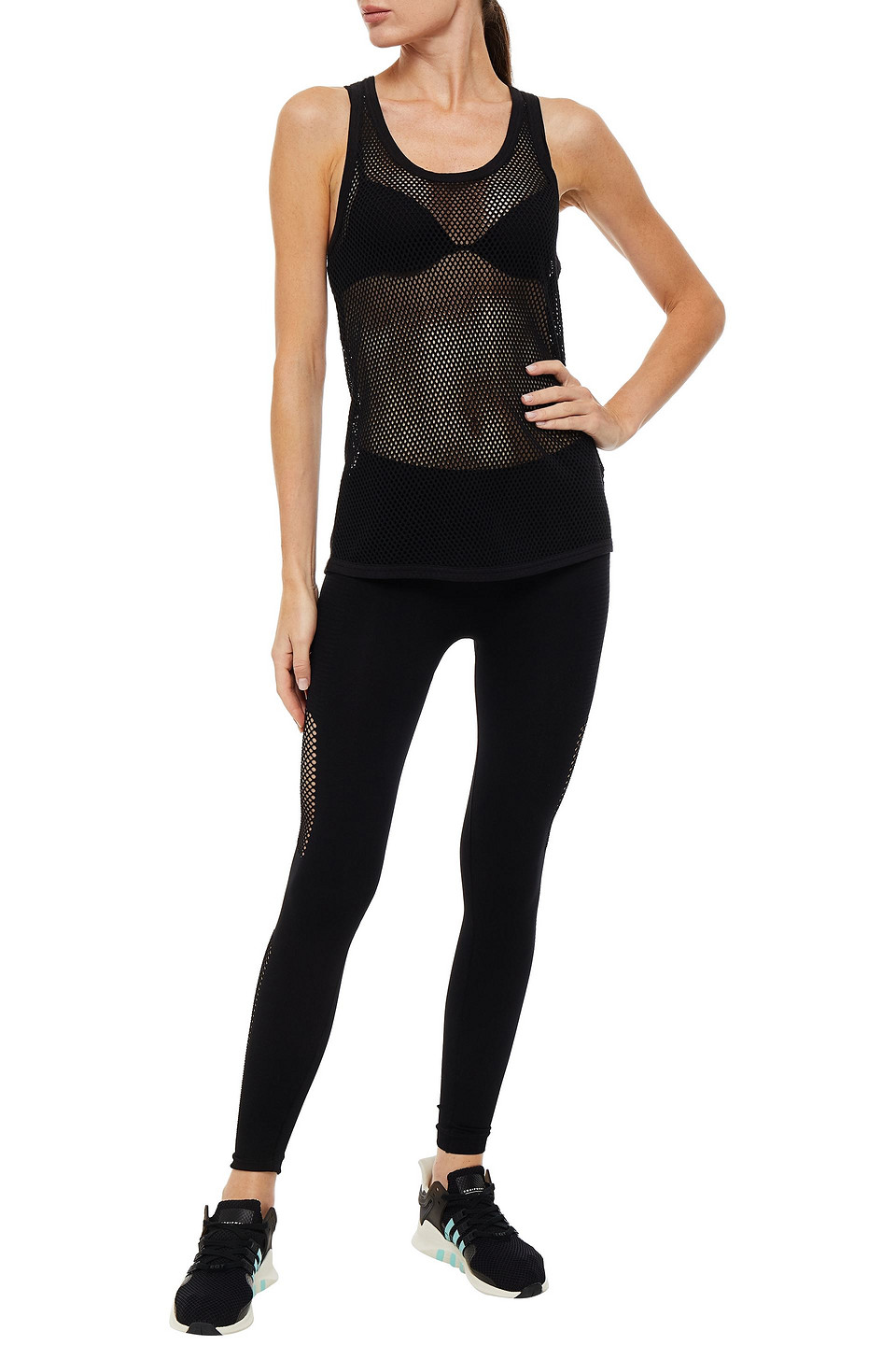 The Upside Mezi Cotton-blend Mesh Tank In Black