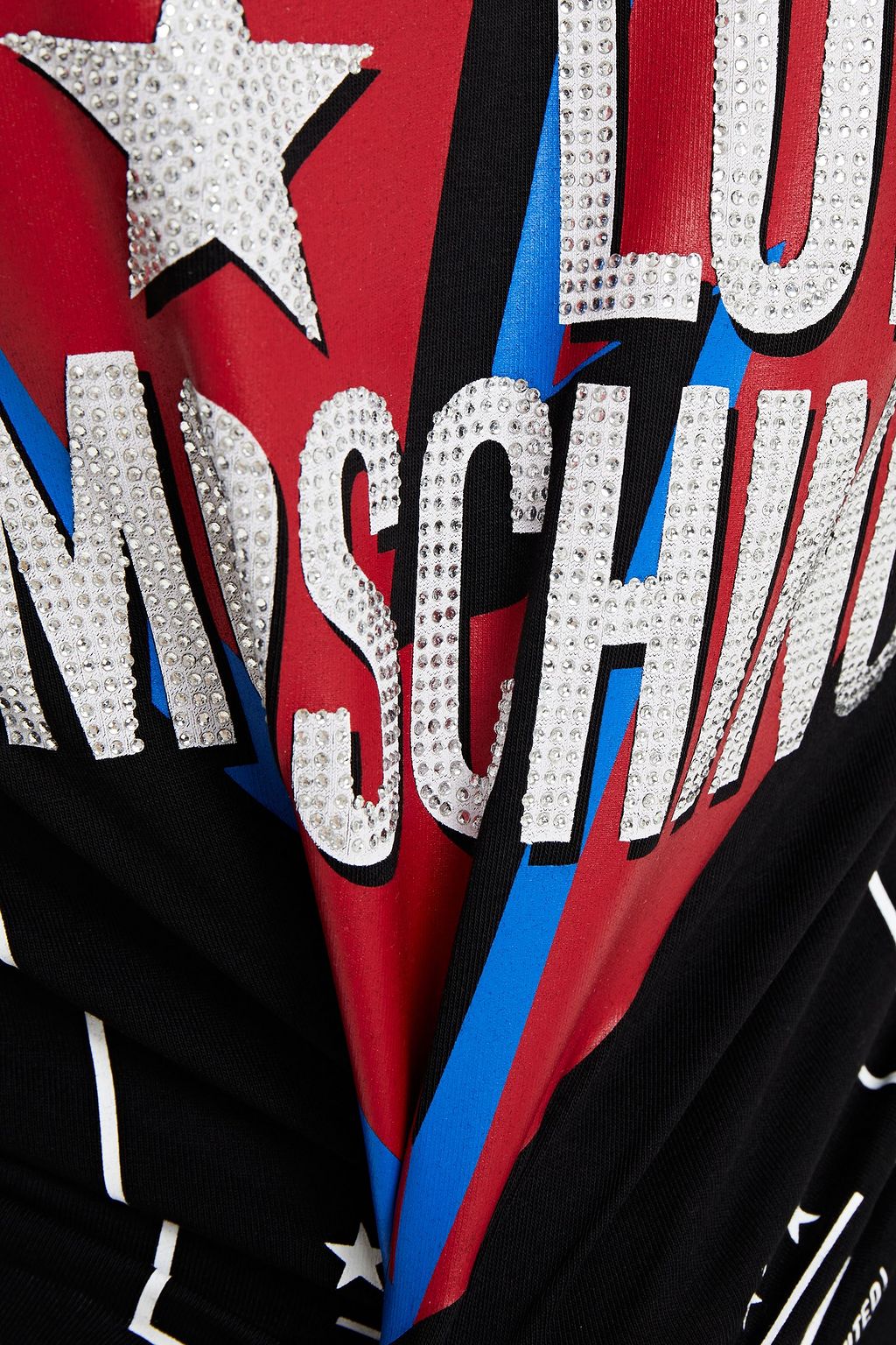 LOVE MOSCHINO Crystal-embellished printed stretch-cotton jersey top