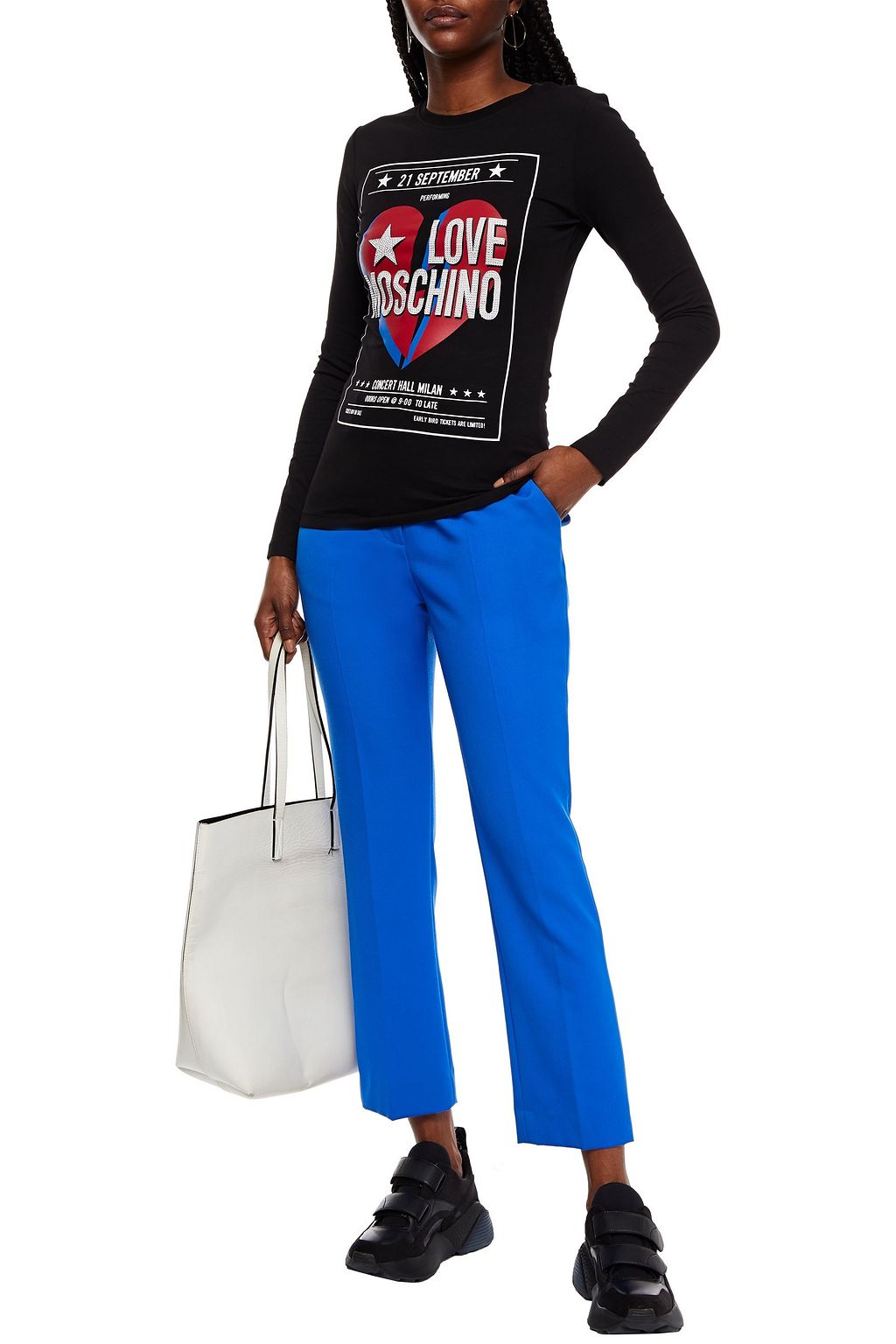 LOVE MOSCHINO Crystal-embellished printed stretch-cotton jersey top