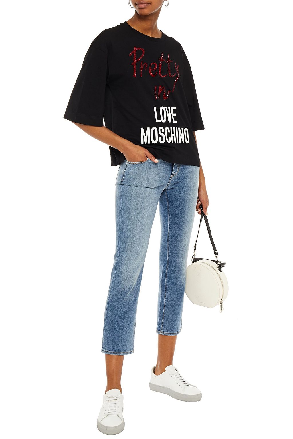 LOVE MOSCHINO Embellished printed cotton-jersey T-shirt