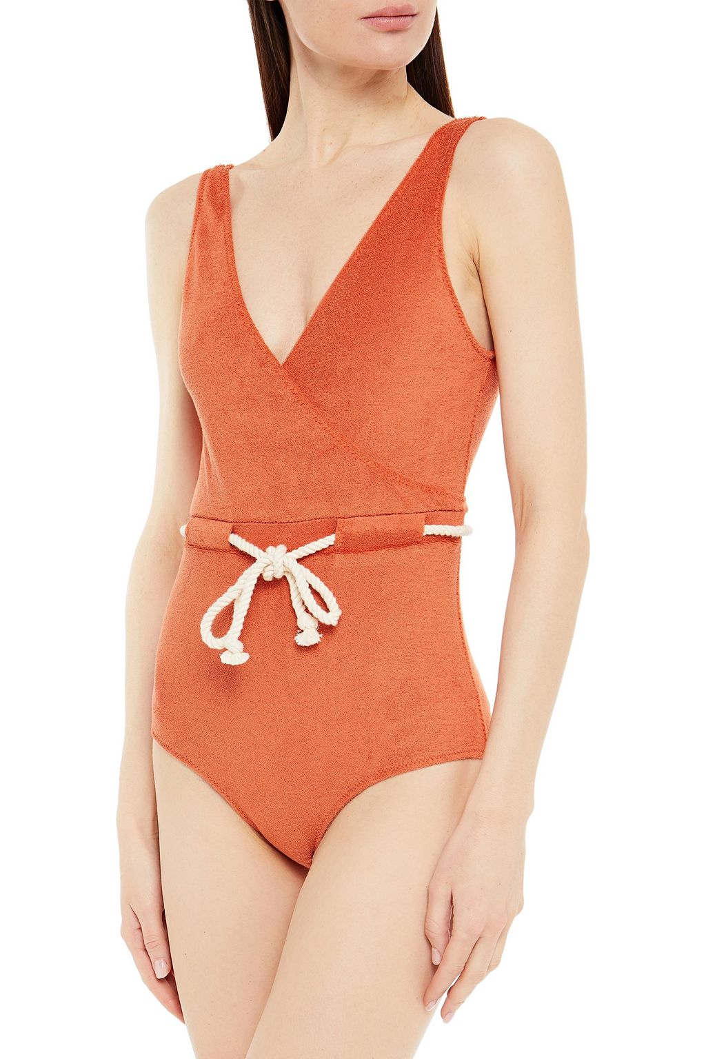 LISA MARIE FERNANDEZ Yasmin wrap-effect cotton-blend terry swimsuit