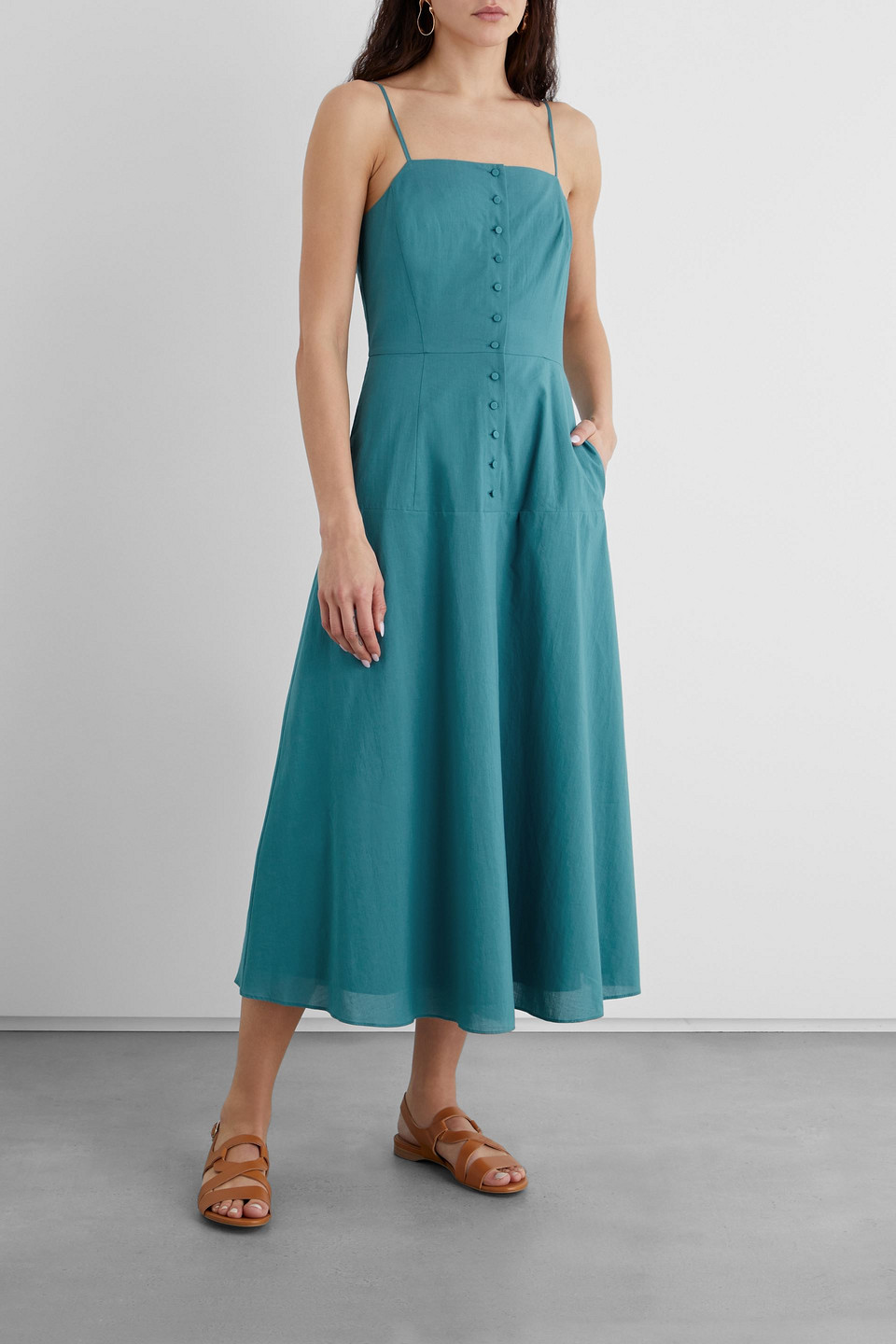 Iris & Ink Amelia Cotton-voile Midi Dress In Teal