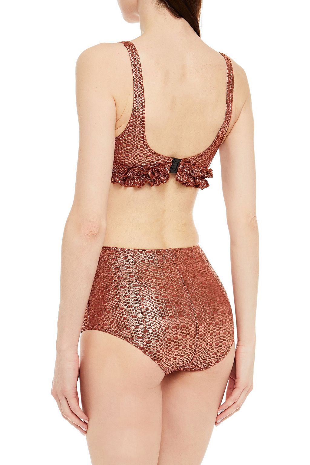 LISA MARIE FERNANDEZ Colby button-embellished metallic seersucker bikini