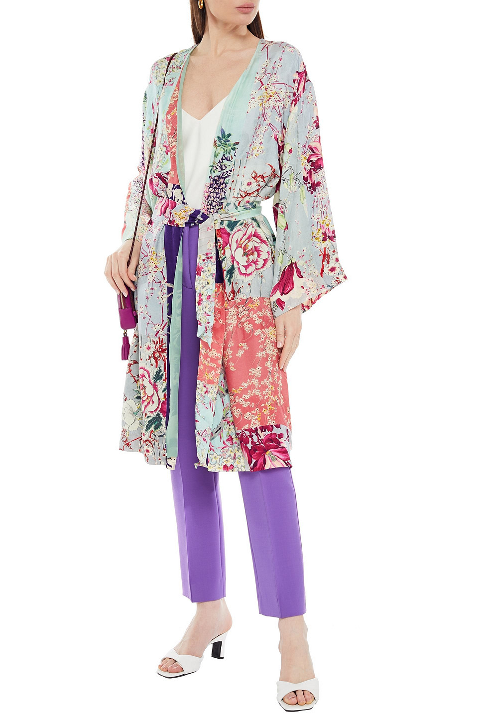 Etro Patchwork-effect Floral-print Jacquard Kimono In Sky Blue