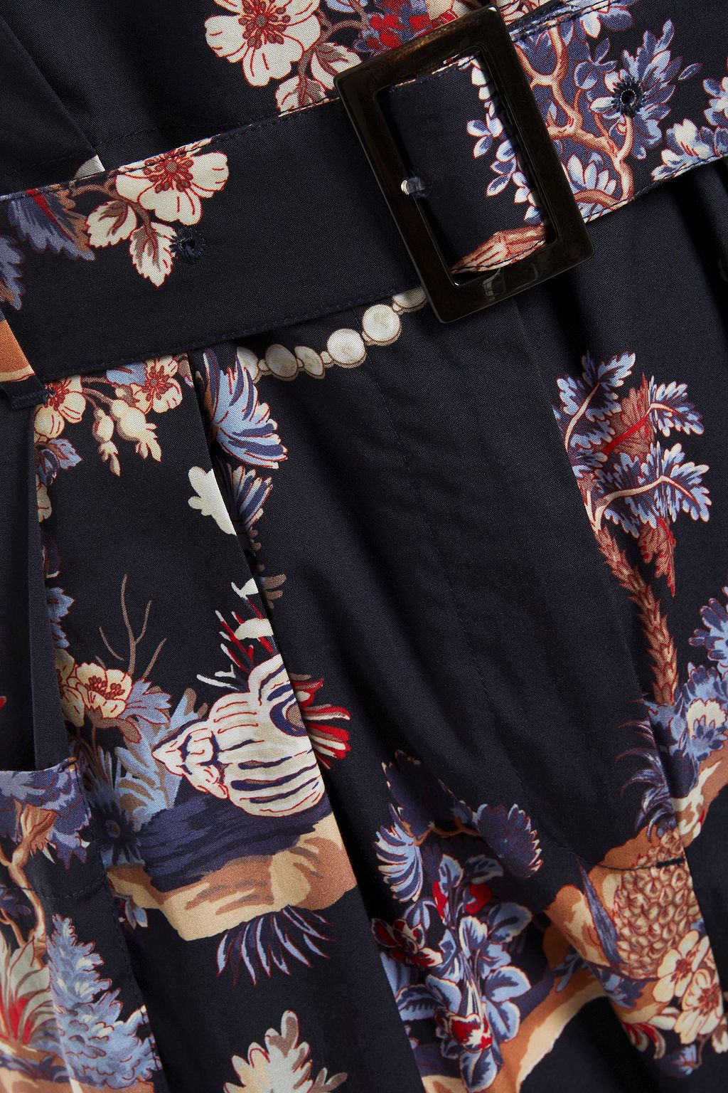 VIVETTA Belted pleated floral-print cotton-poplin wide-leg pants