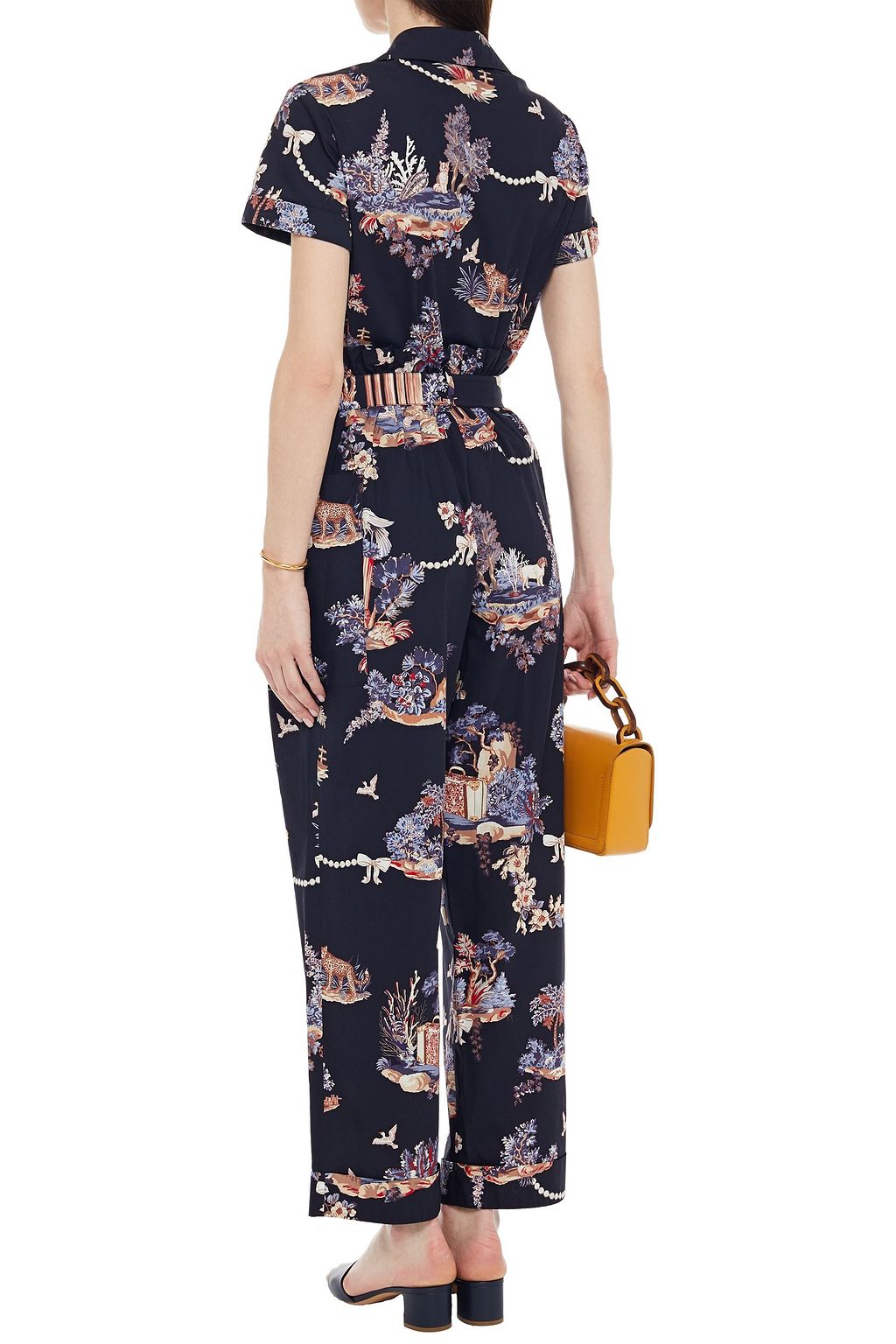 VIVETTA Belted pleated floral-print cotton-poplin wide-leg pants