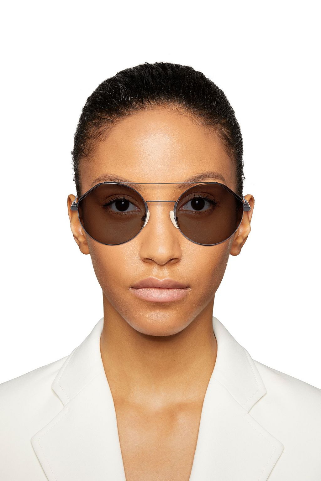 FENDI Round-frame gunmetal-tone sunglasses