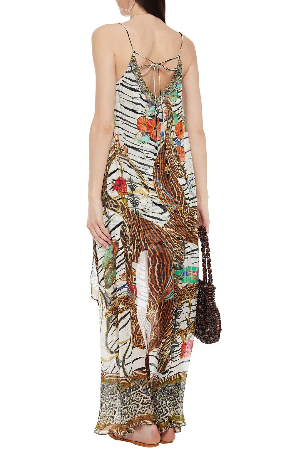 CAMILLA Asymmetric crystal-embellished printed silk-chiffon dress