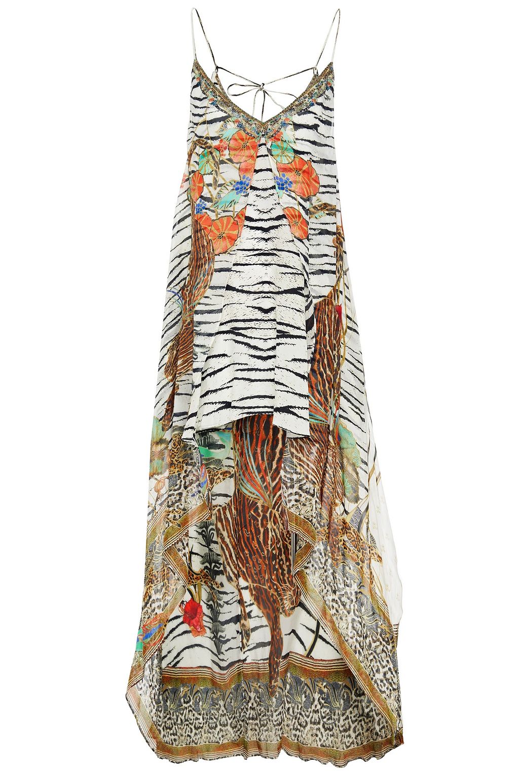 アイボリー アシンメトリー クリスタル付き プリントシルクシフォン ワンピース The Outnet Camilla The Outnet
