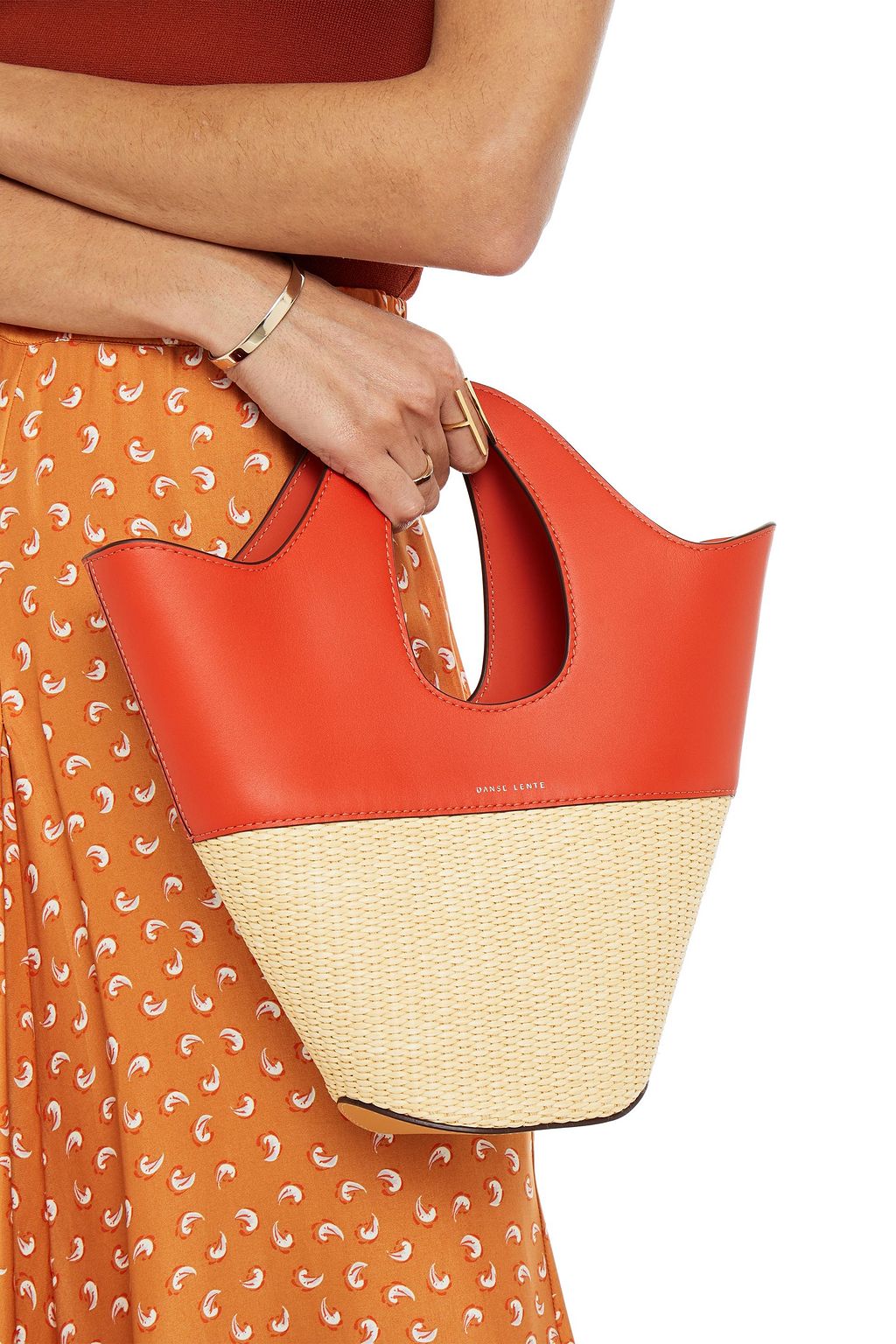 DANSE LENTE Two-tone leather and raffia tote