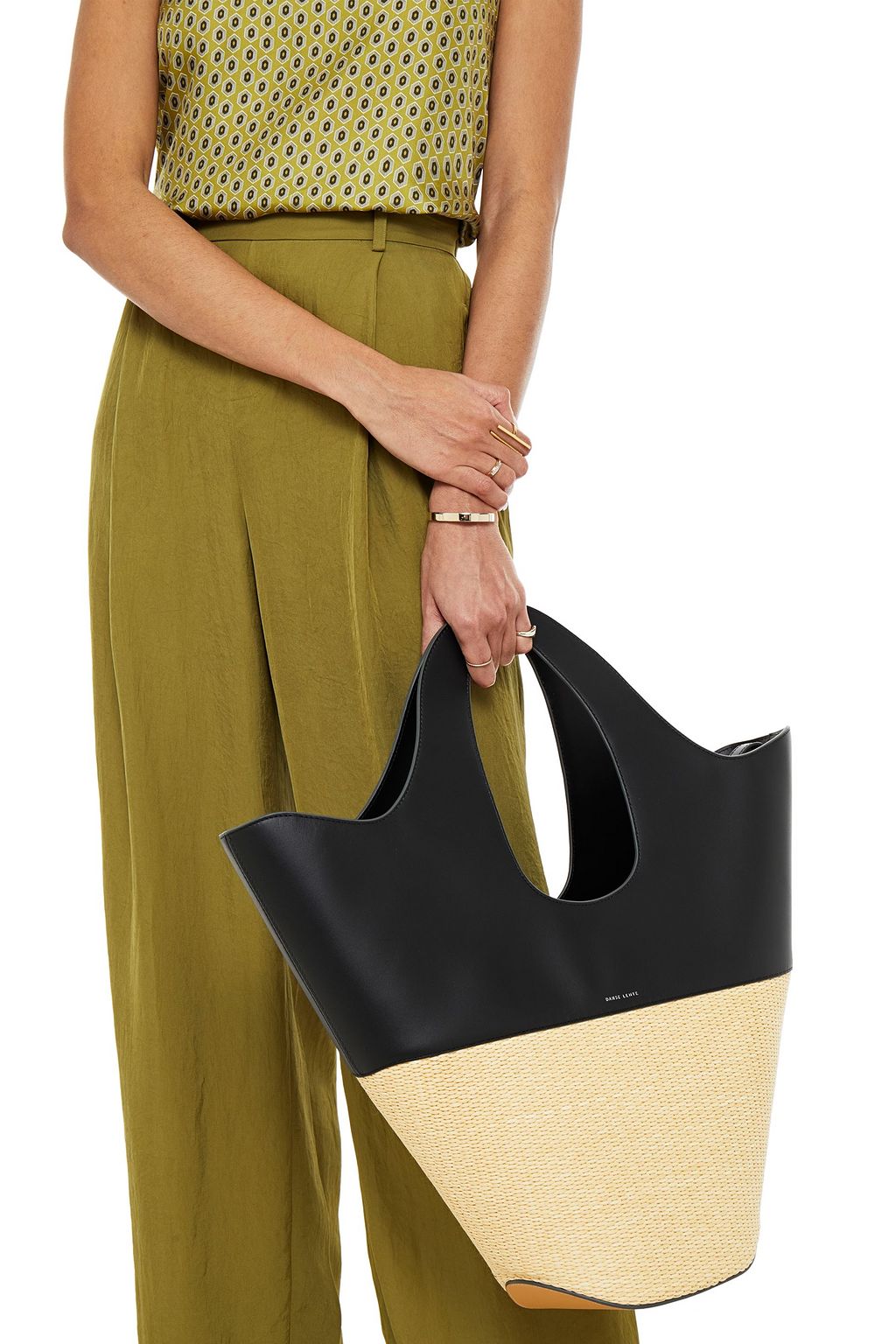 DANSE LENTE Two-tone leather and raffia tote