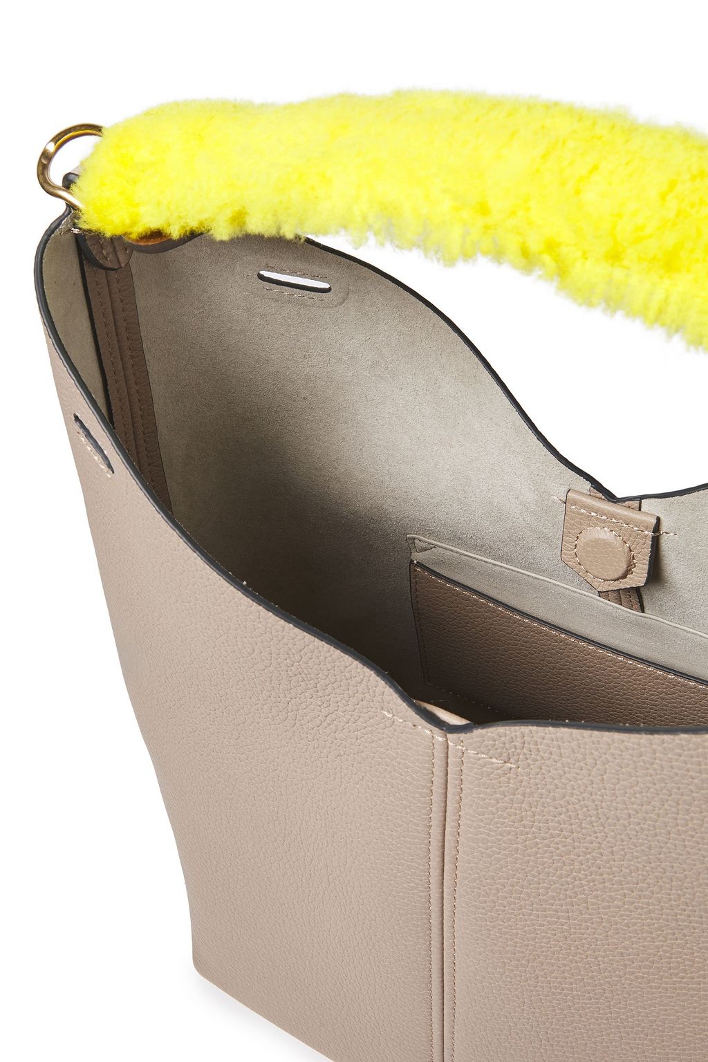 ANYA HINDMARCH Shearling-trimmed pebbled-leather shoulder bag