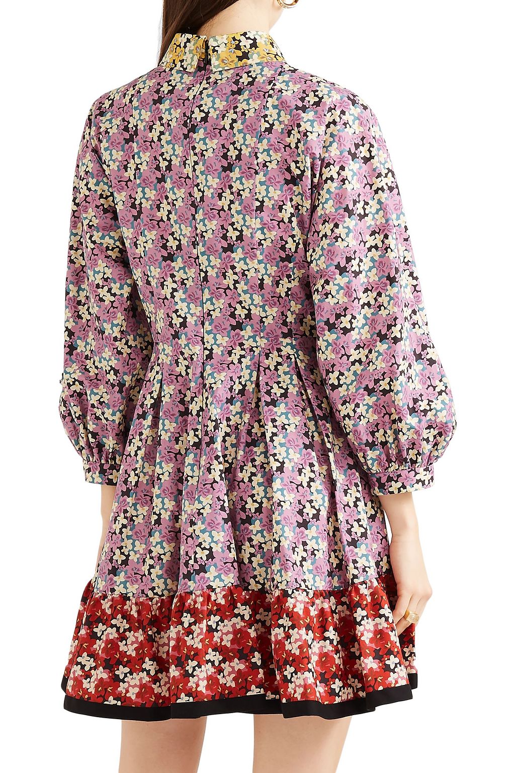 VALENTINO GARAVANI Gathered floral-print cotton-poplin mini shirt dress