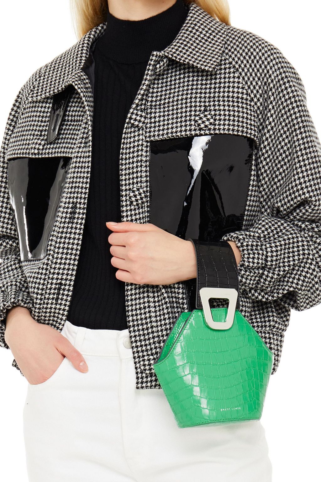 DANSE LENTE Johnny croc-effect patent-leather bucket bag